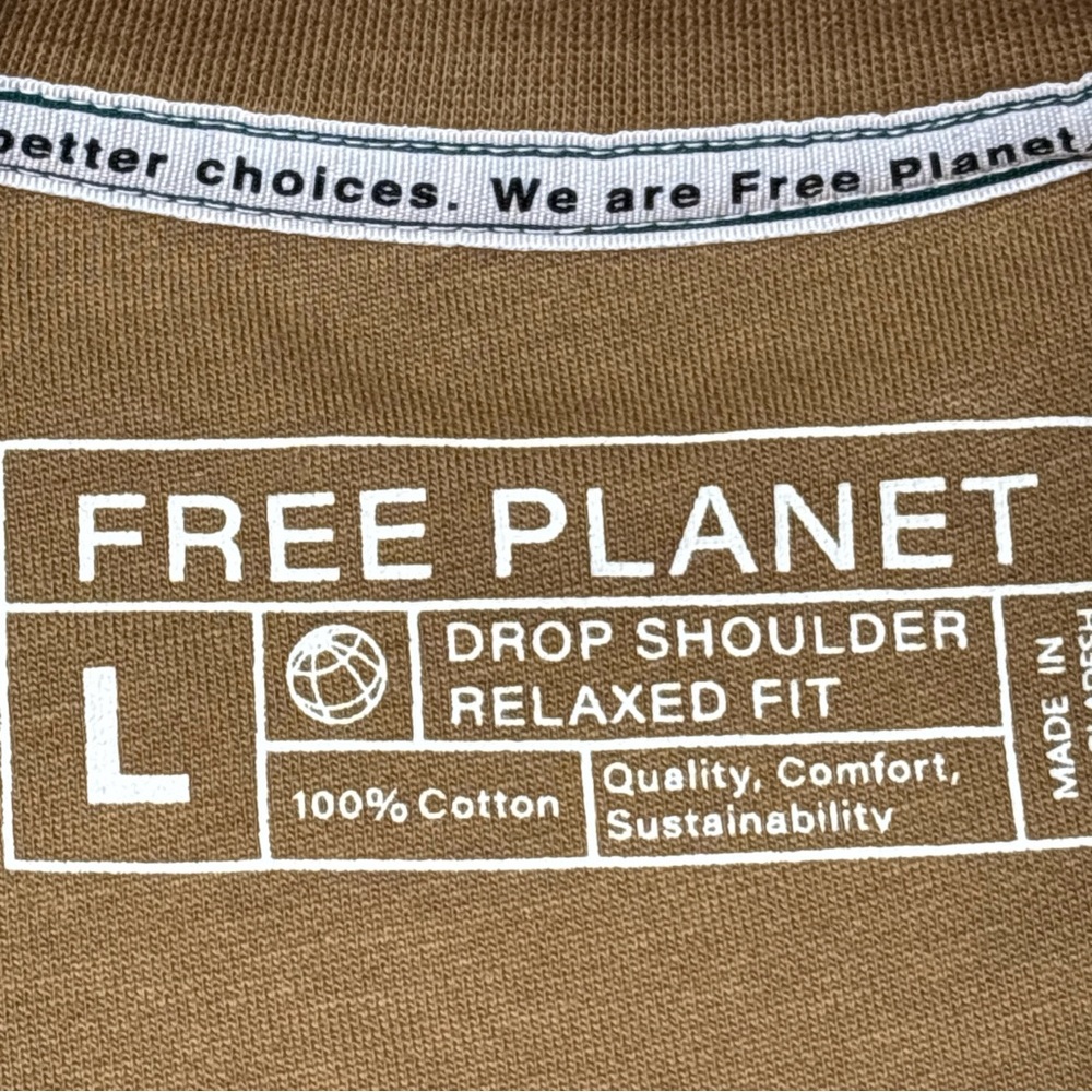 Free Planet Men's Brown Drop Shoulder Relaxed Fit T-Shirt- Size Large - Picture 5 of 6